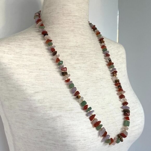 VTG Multi Gemstone Beaded 29" Necklace 14K Gold Filled Filigree Fish Hook Clasp - Picture 10 of 16